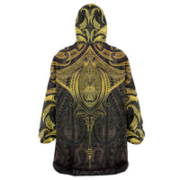 New Zealand Aotearoa Wearable Blanket Hoodie Maori Manta Ray Moko Gold - Polynesian Pride