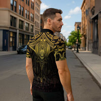 New Zealand Aotearoa Zipper Polo Shirt Maori Manta Ray Moko Gold - Polynesian Pride