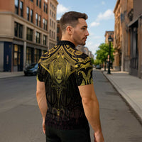 New Zealand Aotearoa Zipper Polo Shirt Maori Manta Ray Moko Gold - Polynesian Pride