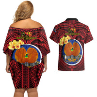 Papua New Guinea Gulf Province Couples Matching Off Shoulder Short Dress and Hawaiian Shirt Mix Coat Of Arms Polynesian Pattern LT05 - Polynesian Pride