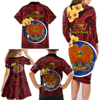 Papua New Guinea Gulf Province Family Matching Long Sleeve Bodycon Dress and Hawaiian Shirt Mix Coat Of Arms Polynesian Pattern LT05 - Polynesian Pride