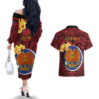 Personalized Papua New Guinea Gulf Province Couples Matching Off The Shoulder Long Sleeve Dress and Hawaiian Shirt Mix Coat Of Arms Polynesian Pattern LT05 - Polynesian Pride