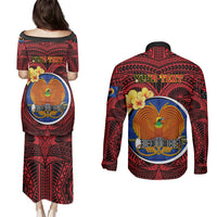 Personalized Papua New Guinea Gulf Province Couples Matching Puletasi Dress and Long Sleeve Button Shirts Mix Coat Of Arms Polynesian Pattern LT05 - Polynesian Pride