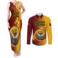 Papua New Guinea Western Province Couples Matching Tank Maxi Dress and Long Sleeve Button Shirts Mix Coat Of Arms Polynesian Pattern LT05 Red - Polynesian Pride
