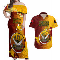 Personalized Papua New Guinea Western Province Couples Matching Off Shoulder Maxi Dress and Hawaiian Shirt Mix Coat Of Arms Polynesian Pattern LT05 Red - Polynesian Pride