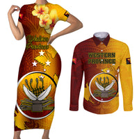 Personalized Papua New Guinea Western Province Couples Matching Short Sleeve Bodycon Dress and Long Sleeve Button Shirts Mix Coat Of Arms Polynesian Pattern LT05 Red - Polynesian Pride