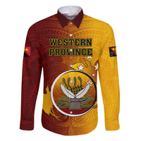 Personalized Papua New Guinea Western Province Family Matching Off Shoulder Maxi Dress and Hawaiian Shirt Mix Coat Of Arms Polynesian Pattern LT05 Dad's Shirt - Long Sleeve Red - Polynesian Pride