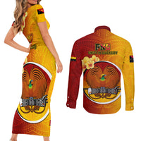 Papua New Guinea Madang Province Couples Matching Short Sleeve Bodycon Dress and Long Sleeve Button Shirts Mix Coat Of Arms Polynesian Pattern LT05 - Polynesian Pride