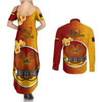 Papua New Guinea Madang Province Couples Matching Summer Maxi Dress and Long Sleeve Button Shirts Mix Coat Of Arms Polynesian Pattern LT05 - Polynesian Pride