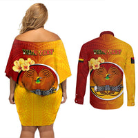 Personalized Papua New Guinea Madang Province Couples Matching Off Shoulder Short Dress and Long Sleeve Button Shirts Mix Coat Of Arms Polynesian Pattern LT05 - Polynesian Pride