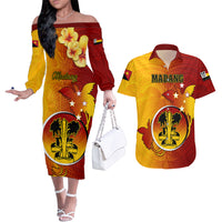 Personalized Papua New Guinea Madang Province Couples Matching Off The Shoulder Long Sleeve Dress and Hawaiian Shirt Mix Coat Of Arms Polynesian Pattern LT05 Yellow - Polynesian Pride