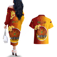 Personalized Papua New Guinea Madang Province Couples Matching Off The Shoulder Long Sleeve Dress and Hawaiian Shirt Mix Coat Of Arms Polynesian Pattern LT05 - Polynesian Pride