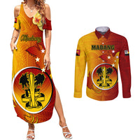 Personalized Papua New Guinea Madang Province Couples Matching Summer Maxi Dress and Long Sleeve Button Shirts Mix Coat Of Arms Polynesian Pattern LT05 Yellow - Polynesian Pride