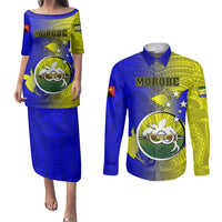 Papua New Guinea Morobe Province Couples Matching Puletasi Dress and Long Sleeve Button Shirts Mix Coat Of Arms Polynesian Pattern LT05 Yellow - Polynesian Pride