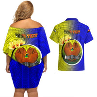 Personalized Papua New Guinea Morobe Province Couples Matching Off Shoulder Short Dress and Hawaiian Shirt Mix Coat Of Arms Polynesian Pattern LT05 - Polynesian Pride