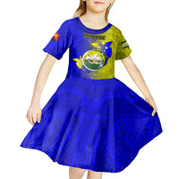 Personalized Papua New Guinea Morobe Province Kid Short Sleeve Dress Mix Coat Of Arms Polynesian Pattern LT05 - Polynesian Pride