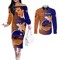 Papua New Guinea New Ireland Province Couples Matching Off The Shoulder Long Sleeve Dress and Long Sleeve Button Shirts Mix Coat Of Arms Polynesian Pattern LT05 Blue - Polynesian Pride