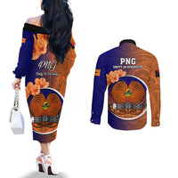 Papua New Guinea New Ireland Province Couples Matching Off The Shoulder Long Sleeve Dress and Long Sleeve Button Shirts Mix Coat Of Arms Polynesian Pattern LT05 - Polynesian Pride
