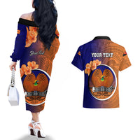 Personalized Papua New Guinea New Ireland Province Couples Matching Off The Shoulder Long Sleeve Dress and Hawaiian Shirt Mix Coat Of Arms Polynesian Pattern LT05 - Polynesian Pride