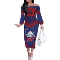 Personalised FAST Party Samoa Family Matching Off The Shoulder Long Sleeve Dress and Hawaiian Shirt Samoan Coat Of Arms Ulafala Style