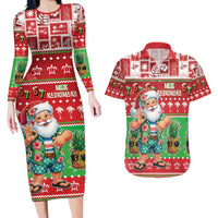 Mele Kalikimaka Hawaii Christmas Couples Matching Long Sleeve Bodycon Dress and Hawaiian Shirt Funny Santa 67 Gen Alpha Slang - Polynesian Pride