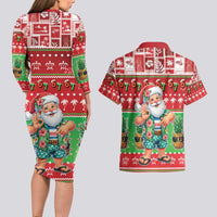 Mele Kalikimaka Hawaii Christmas Couples Matching Long Sleeve Bodycon Dress and Hawaiian Shirt Funny Santa 67 Gen Alpha Slang - Polynesian Pride
