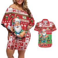 Mele Kalikimaka Hawaii Christmas Couples Matching Off Shoulder Short Dress and Hawaiian Shirt Funny Santa 67 Gen Alpha Slang LT05 Red - Polynesian Pride