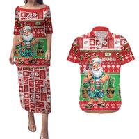 Mele Kalikimaka Hawaii Christmas Couples Matching Puletasi and Hawaiian Shirt Funny Santa 67 Gen Alpha Slang LT05 Red - Polynesian Pride