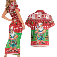 Mele Kalikimaka Hawaii Christmas Couples Matching Short Sleeve Bodycon Dress and Hawaiian Shirt Funny Santa 67 Gen Alpha Slang LT05 - Polynesian Pride