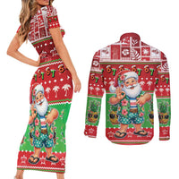 Mele Kalikimaka Hawaii Christmas Couples Matching Short Sleeve Bodycon Dress and Long Sleeve Button Shirt Funny Santa 67 Gen Alpha Slang LT05 - Polynesian Pride