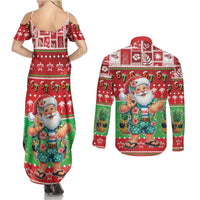 Mele Kalikimaka Hawaii Christmas Couples Matching Summer Maxi Dress and Long Sleeve Button Shirt Funny Santa 67 Gen Alpha Slang LT05 - Polynesian Pride
