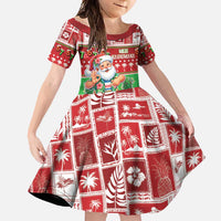 Mele Kalikimaka Hawaii Christmas Family Matching Long Sleeve Bodycon Dress and Hawaiian Shirt Funny Santa 67 Gen Alpha Slang LT05 Daughter's Dress Red - Polynesian Pride