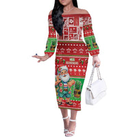 Mele Kalikimaka Hawaii Christmas Family Matching Off The Shoulder Long Sleeve Dress and Hawaiian Shirt Funny Santa 67 Gen Alpha Slang LT05 Mom's Dress Red - Polynesian Pride