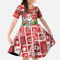 Mele Kalikimaka Hawaii Christmas Family Matching Off Shoulder Short Dress and Hawaiian Shirt Funny Santa 67 Gen Alpha Slang LT05 Daughter's Dress Red - Polynesian Pride