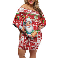 Mele Kalikimaka Hawaii Christmas Family Matching Off Shoulder Short Dress and Hawaiian Shirt Funny Santa 67 Gen Alpha Slang LT05 Mom's Dress Red - Polynesian Pride