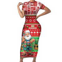 Mele Kalikimaka Hawaii Christmas Short Sleeve Bodycon Dress Funny Santa 67 Gen Alpha Slang - Polynesian Pride