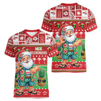 Mele Kalikimaka Hawaii Christmas Women V-Neck T-Shirt Funny Santa 67 Gen Alpha Slang LT05 - Polynesian Pride
