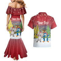 Personalised Christmas In July Couples Matching Mermaid Dress and Hawaiian Shirt Funny Dabbing Dance Koala And Blue Penguins LT05 - Polynesian Pride
