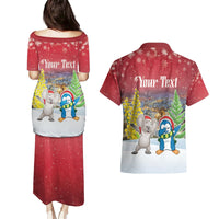 Personalised Christmas In July Couples Matching Puletasi and Hawaiian Shirt Funny Dabbing Dance Koala And Blue Penguins LT05 - Polynesian Pride