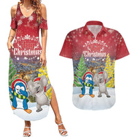 Personalised Christmas In July Couples Matching Summer Maxi Dress and Hawaiian Shirt Funny Dabbing Dance Koala And Blue Penguins LT05 Red - Polynesian Pride