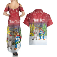 Personalised Christmas In July Couples Matching Summer Maxi Dress and Hawaiian Shirt Funny Dabbing Dance Koala And Blue Penguins LT05 - Polynesian Pride