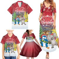 Personalised Christmas In July Family Matching Summer Maxi Dress and Hawaiian Shirt Funny Dabbing Dance Koala And Blue Penguins