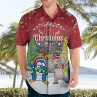 Personalised Christmas In July Hawaiian Shirt Funny Dabbing Dance Koala And Blue Penguins