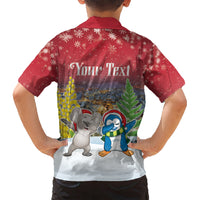 Personalised Christmas In July Kid Hawaiian Shirt Funny Dabbing Dance Koala And Blue Penguins