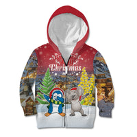 Personalised Christmas In July Kid Hoodie Funny Dabbing Dance Koala And Blue Penguins