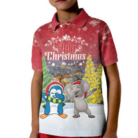 Personalised Christmas In July Kid Polo Shirt Funny Dabbing Dance Koala And Blue Penguins