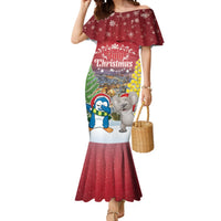 Personalised Christmas In July Mermaid Dress Funny Dabbing Dance Koala And Blue Penguins LT05 Women Red - Polynesian Pride