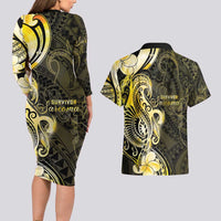 Sarcoma Awareness Couples Matching Long Sleeve Bodycon Dress and Hawaiian Shirt You Are Stronger Than Sarcoma