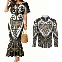 Custom Aotearoa Waikato Tainui Couples Matching Mermaid Dress and Long Sleeve Button Shirt Maori Tribal Pattern