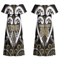 Custom Aotearoa Waikato Tainui Couples Matching Off Shoulder Maxi Dress and Hawaiian Shirt Maori Tribal Pattern